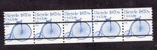 1982 5.9 cent Bike Precancel Plate number coil Strip of 5, #3, Scott #1901a, NH