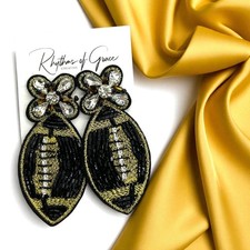 Beaded Football Earrings   Black  Gold Game Day Jewelry   NWT Sports Jewelry