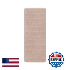 Lavish Home Bathroom Rug Memory Foam Mat Beige Textured Stripes Extra Long