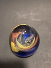 Blue Orange And Yellow Twisted Pattern Egg Shaped Art Glass Paperweight — photo 4