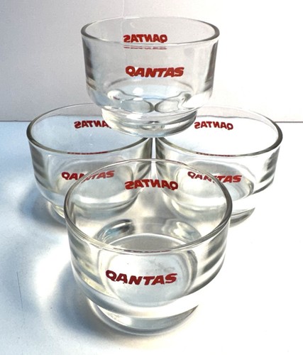 Vintage Set Of 4 Qantas Airlines In Flight Small Drinking Glasses