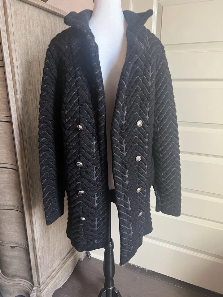 Casaco de malha David Edwards masculino estilo italiano preto lã e acrílico Chevron tamanho G - Imagem 2 de 4