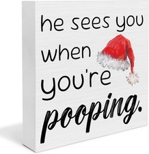 Christmas Bathroom Decor - Funny Christmas Decor, He Sees You When You'Re Sign,