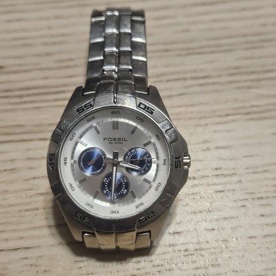 Fossil Silver BQ-9303 Men's Multifunction Watch Blue Dial 10 ATM Stainless...