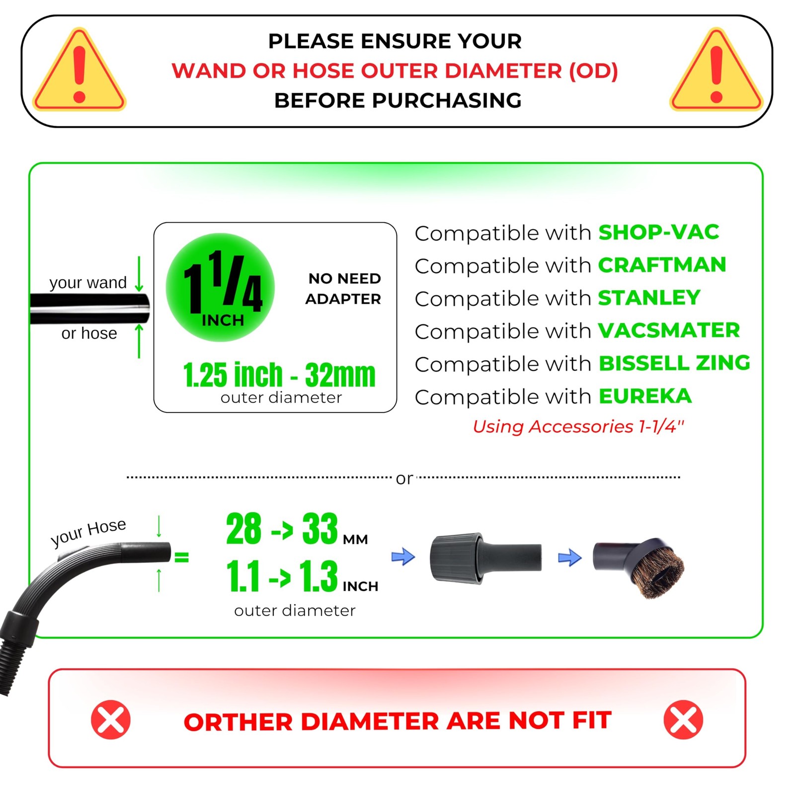 1.25'' Shop Vacuum Dust Brush Attachment with 25mm Horse Hair (2PCS) - Round ...