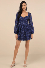 Lulus Decadent Charisma Navy Floral Embroidered Bustier Mini Dress Size L NWT