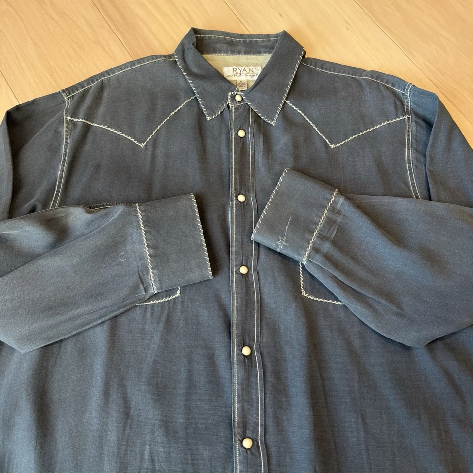 Camisa a Presión Ryan Michael Perla de Seda XL Negra Gris Western Botones Bowlero Foto 4 de 4