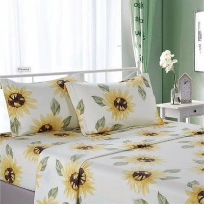 Mia Sunflower 100% Cotton Sheet Set with Pillowcase Queen Cottagecore Farmhouse