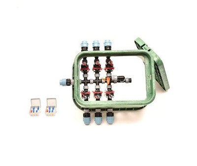 6er-Ventilbox Hunter PGV mit Durchflussregulierung und Druckluftanschluss, 32 mm