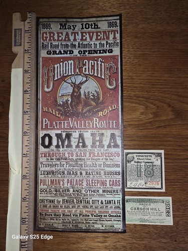 1869 OMAHA UNION PACIFIC RAILEOAD POSTER Vintage Train EPHEMERA AMERICANA No. 18 - Bild 1 von 2