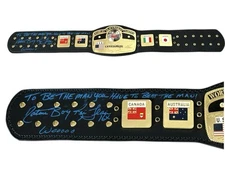 WWE NWA RIC FLAIR SIGNED DOMED GLOBE CHAMPIONSHIP BELT INSCRIBED WITH PIC PROOF