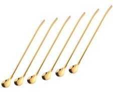Straw Spoon, 6 Pcs 8.6 Inch Gold Stainless Steel Long Handle medium,