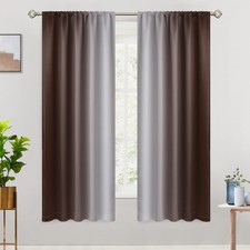 Rod Pocket Ombre Room Darkening Curtains 63 inch Length, Brown and Greyish Wh...
