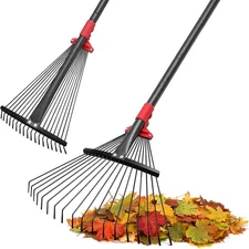 Adjustable Garden Leaf Rake with 9–17" Expandable Head & 60" Metal Handle