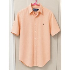 Polo Ralph Lauren Mens Classic Fit Short Sleeve Oxford Shirt Orange Peach Small