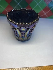 Imperial Glass Hobstar Arches Toothpick Holder Carnival Glass Iridescent Smoke