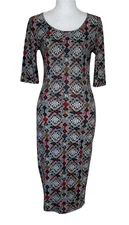 Sans Souci Fitted Polyester Spandex Bodycon Midi Dress-Black Red Design-Womens S