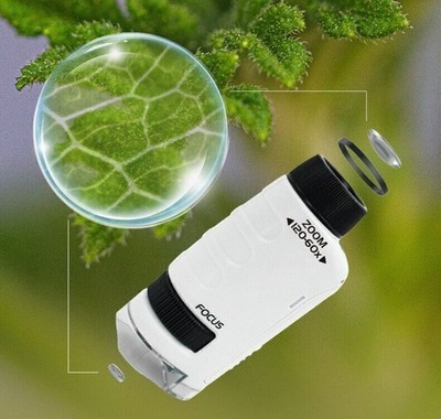 Mini Pocket Microscope with LED Light Portable Handheld Magnifying Microscope