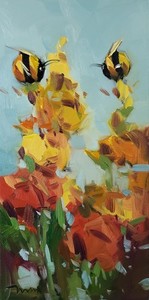 12x24 Bees in the Garden Art PRINT of Oil Painting by Artist Jose TRUJILLO
