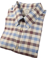 Brooks Brothers Shirt Mens XL Blue Burgundy Check Regent Non Iron Supima Cotton