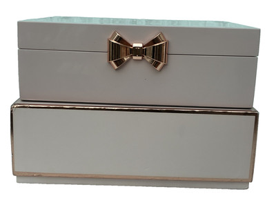 Ted Baker Pink Lacquer Box Trinket Desk Jewelry Rose Gold Logo Bow Unused Read