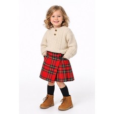 Kids Scottish Red Tartan Wool Kilt Wrap Skirt Age 5/6 Made in Scotland