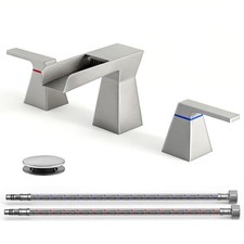 Brushed Nickel Waterfall Bathroom Faucet for 3-Hole Sinks 8 Inch Widespread V...