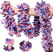 50FT 4th of July Decorations Red White Blue American Flag Tinsel Garland, Metall