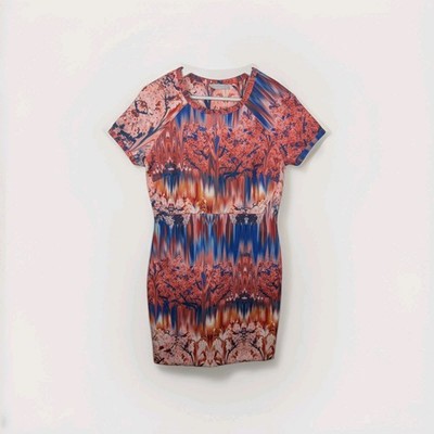 Zara Bodycon Kleid | Damen L | Rosa Blau Blur Blossom Anlass