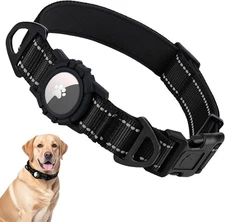 Taglory Reflective AirTag Dog Collar with Airtag Holder, L-1.0x(16-24), Black 