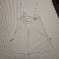 Victoria  s Secret Sheer Lace White Lingerie Chemise Slip M Medium Ribbon Accents