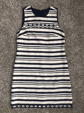 J. Crew Women's Sz 4 Striped Scalloped Dress With Grommets Blue Beige Sleeveless