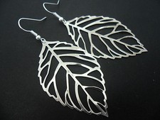 A PAIR OF  BIG  DANGLY SILVER COLOUR  LEAF  EARRINGS. NEW.