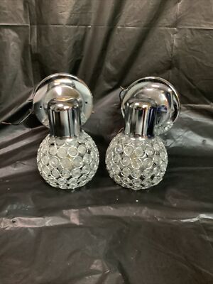 Chrome Crystal Globe Bathroom set of 2 sconces Vintage