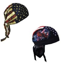 Lot Set - 2 Rustic Flag American Eagle Head Wrap Sweatband Durag Bandanna Biker