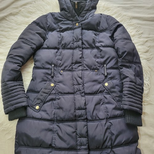 Rachel Roy Women's Quilted Mid-Length Puffer Coat Size Medium Blue No Belt - Picture 2 of 8
