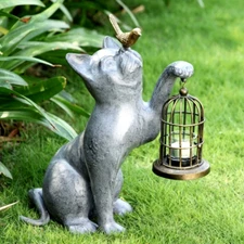 Night Of Discovery Cat Bird Cage Lantern Garden Sculpture Statue  SPI Home 34192