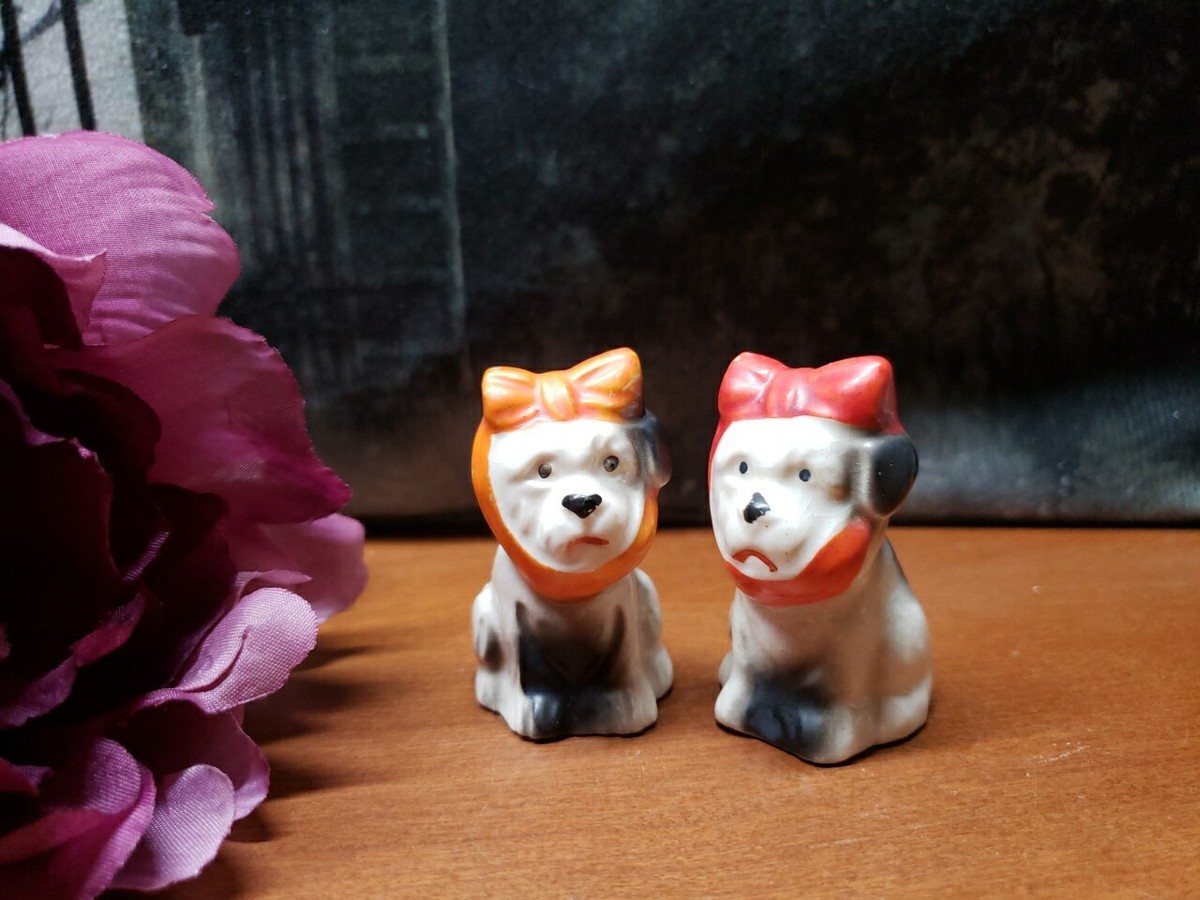 Vintage Pair Puppy Dogs with Red Bow & Scarf 2' H. Japan 3b9 | eBay