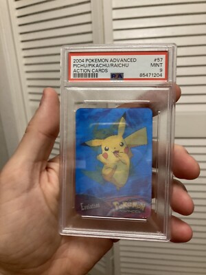 PSA 9 2004 Pokémon Action Card Pichu Pikachu Raichu lenticular
