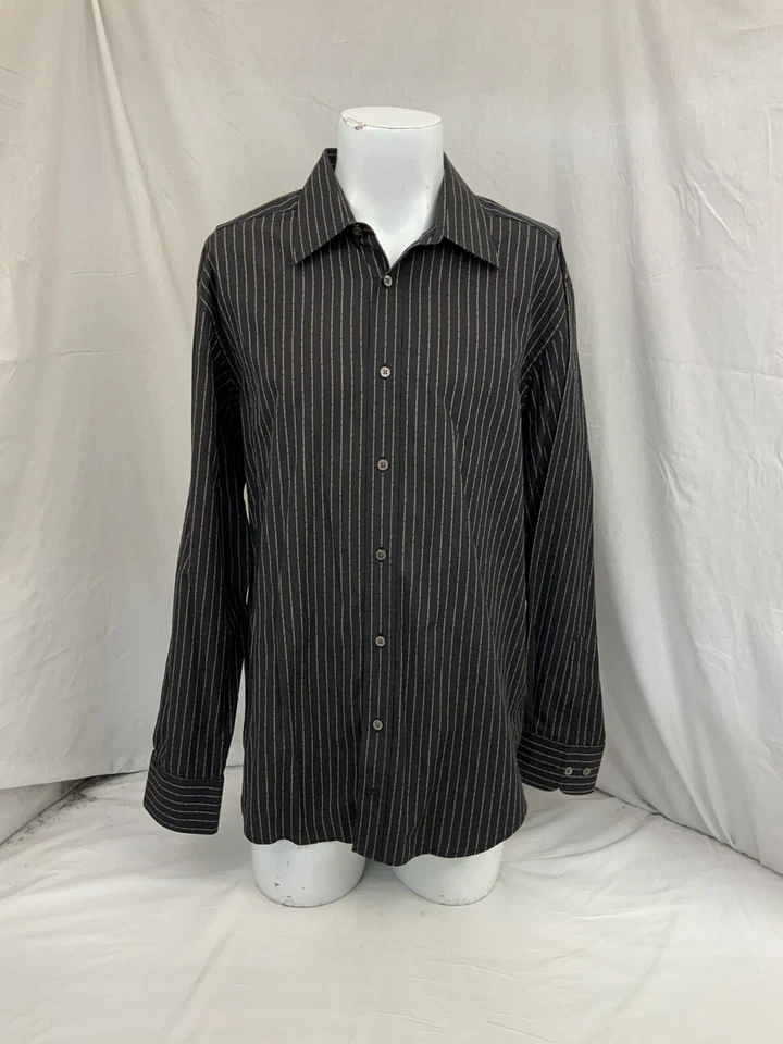 Рубашка Bugatchi Uomo Dress Shirt XL мужская черная полоса хлопок на пуговицах YGI N2-215 - Изображение 2 из 4