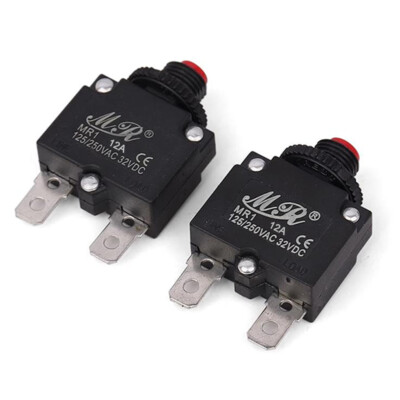 12A 125/250V Push Button Reset Overload Protector Circuit Breakers,Pack of 2