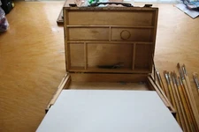 Vintage WOODEN ARTIST PAINTERS PALETTE CASE DOVETAIL Box 