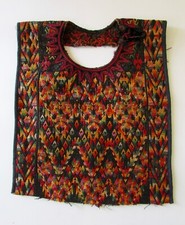 VTG Guatemalan Woven Childs Black Multicolor Huipil for Scrap or Repurposing