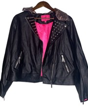 Torrid X Betsey Johnson Women Leopard Stud Faux Leather Zip Jacket Moto 2x