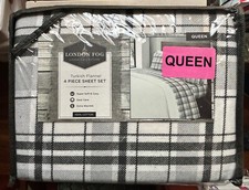 London Fog Premium 100 Turkish Cotton Flannel Queen Size Sheet Set PLAID