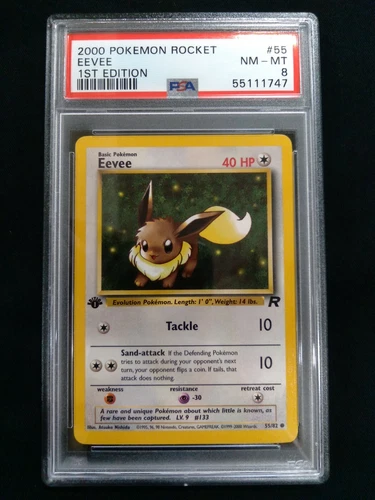 Graded PSA 8 EEVEE #55 2000 Pokemon Rocket 1ST EDITION NM - MT