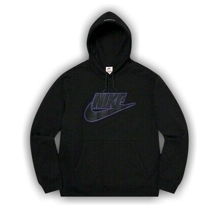 Supreme Nike Leather Applique Hooded Sweatshirt LARGE Black FW19 