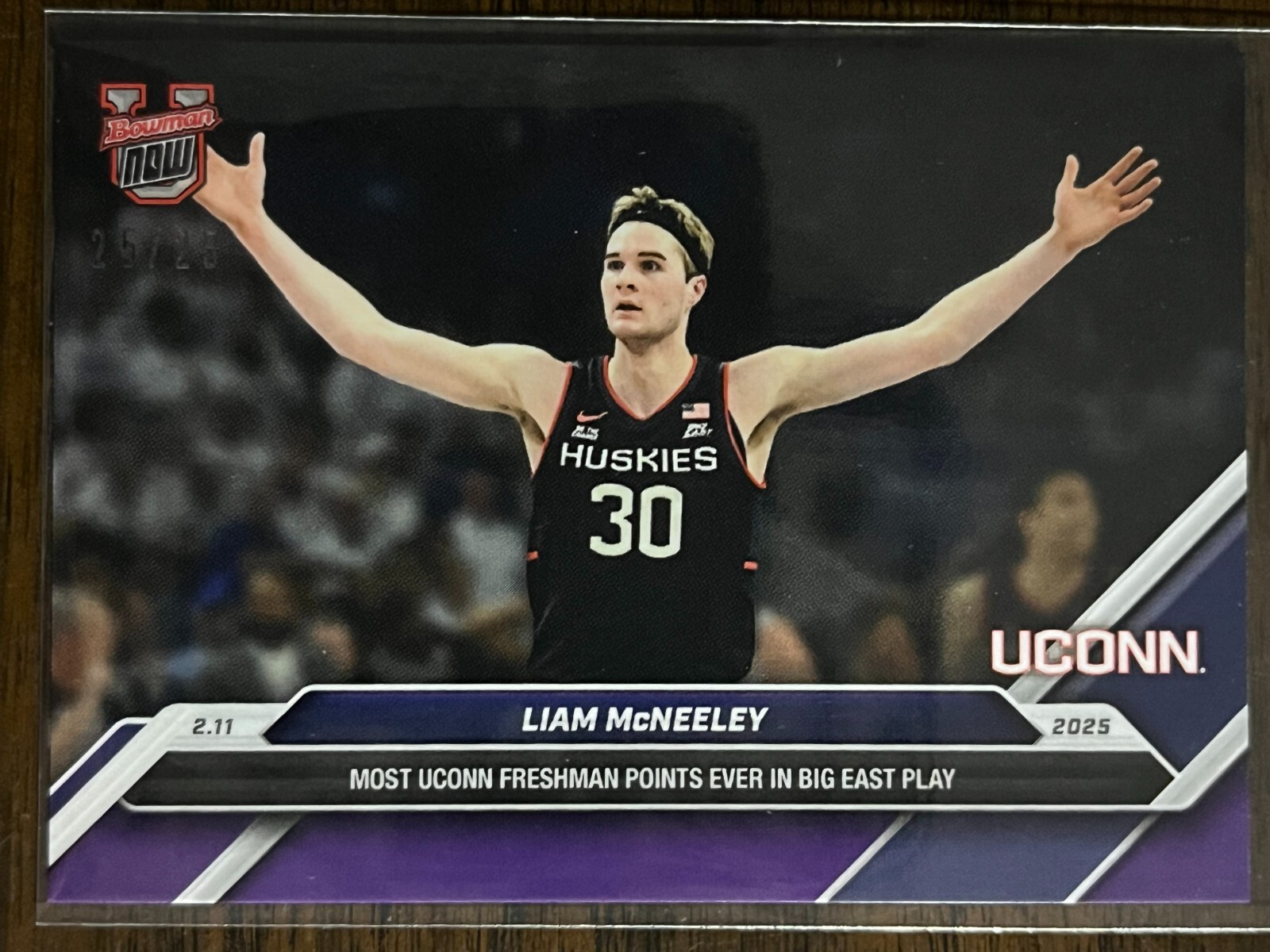 2024-25 Topps Bowman U Now #64 Liam McNeeley UConn Huskies PURPLE 25/25