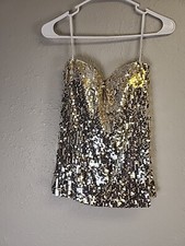 VTG Fredericks of Hollywood Strapless Gold Sequined Top SZ L