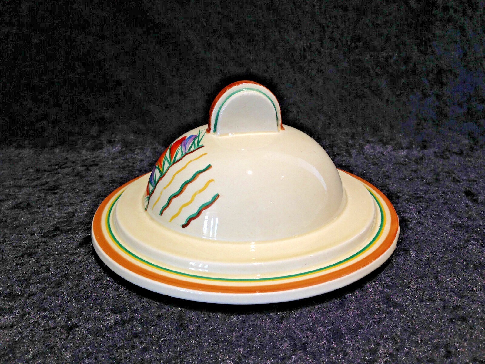 SUPER RARE ART DECO CLARICE CLIFF CROCUS PATTERN SOUP TUREEN LID